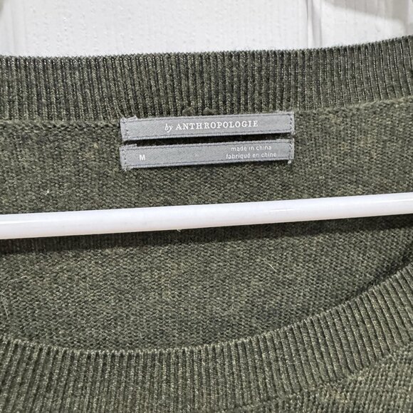 Anthropologie Dark Green Boxy Cropped Merino Wool Pullover Sweater Women’s M - Picture 7 of 11